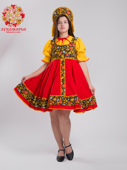 Костюм "ВАЛЮША" красный-хохлома чёрная 
