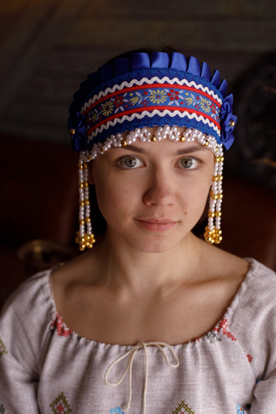 Кокошник "ИННА" синий-разноцветный