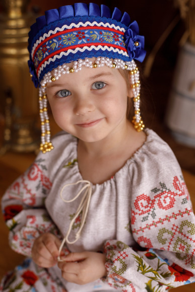 Кокошник "ИННА" синий-разноцветный